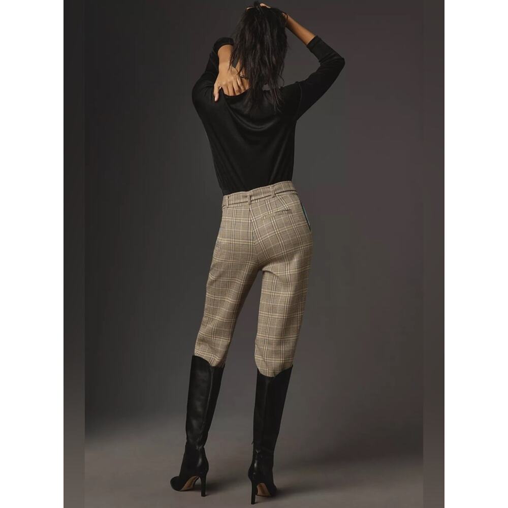 NWT Maeve By Anthropologie Boot Tuck Knit Trousers Plaid Brown Motif Size 4 - Picture 8 of 14